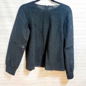 BANANA REPUBLIC BLACK LASER CUT  LONG SLEEVE BLOUSE, SZ SMALL